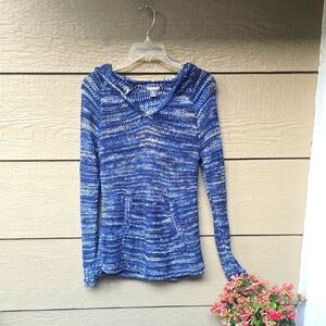 Eddie Bauer Space Die Blue Hooded Tunic Sweater Hoodie Small